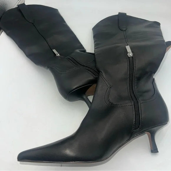 Steven New York Britt Black Knee High Kitten Heel Western Boots 8.5M NEW - Picture 8 of 10